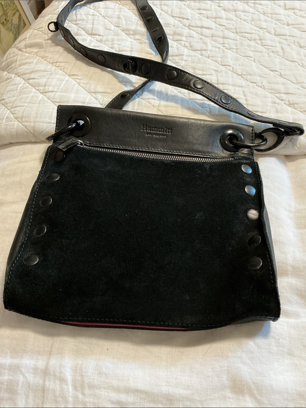 Hammitt Black Suede and Leather Tony medium Crossbody Bag